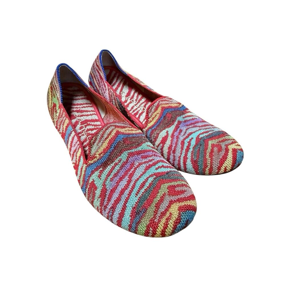 Rothy's The Loafer Sz 8 Zebra Red Multicolor Ballet Shoe Round Toe Flats Slip On
